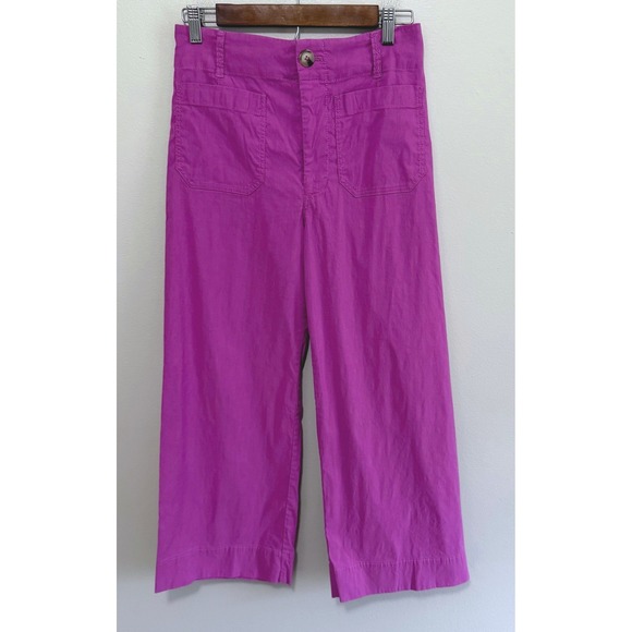 Maeve Anthropologie The Colette Wide Leg Pants Vibrant Purple Linen Blend Sz 28 - Picture 3 of 8